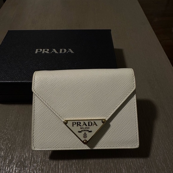 Prada White Leather Clutch with Silver Accents - Picture 1 of 6